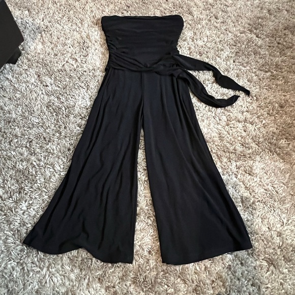 White House black market like new ankle strapless dressy jumpsuit with waist tie - Picture 2 of 4